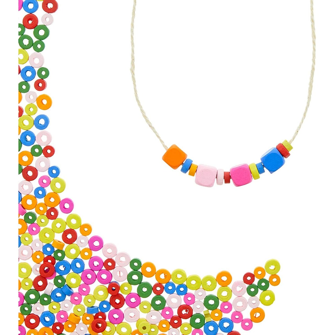 Wooden Circle Beads for Crafts in 7 Colors (2 Sizes, 300 Pieces)